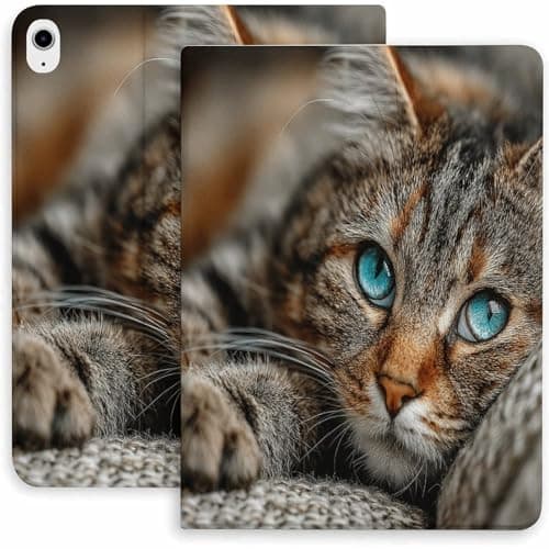 Paukolra Blue-Eyed Cat Case for iPad 9th/10th/11th Gen,Mini 5/4/3/2/1(7.9in) Mini 6 (8.3in) Mini 7(8.3in),Air 4/5/6/7,Pro 11in(2020/2021/2022/2024) Auto Wake/Sleep