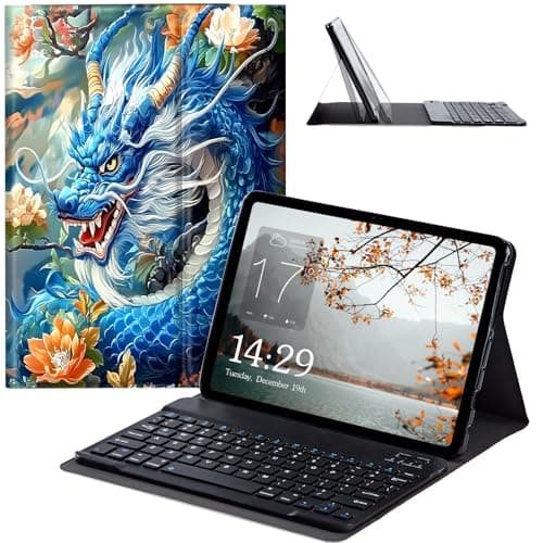 JANENFNA Tablet Case with Keyboard for Amazon Kindle Fire HD 10 / Kindle Fire HD 10 Plus (10.1" 13th/11th Generation), Slim Detachable Wireless Bluetooth Keyboard Case -Blue Dragon