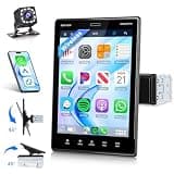 9.5 Inch Wireless CarPlay & Android Auto Single DIN Car Stereo Rotatable Touchscreen Car Radio with Mirror Link, Bluetooth, AM FM RDS Radio/EQ, SWC, USB/TF, Includes Backup Camera