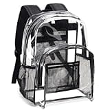 Vorspack Clear Backpack Heavy Duty PVC Transparent Backpack with Reinforced Strap Stitches & Large Capacity for College Workplace Security - Black