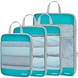 Cambond See Through Mesh Compression Packing Cubes - 4 Piece Expandable Space Saving Packing Cubes for Travel, Lightweight Travel Bags Luggage Packing Organizer Essentials for Suitcases, Lake Blue