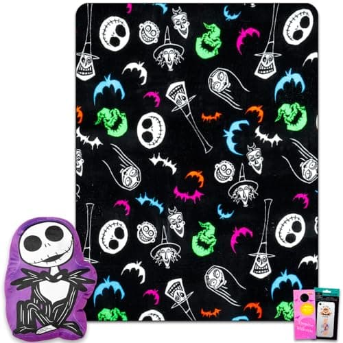 Nightmare Before Christmas Blanket and Pillow Set - Bundle with Jack Skellington Blanket, Cloud Pillow, Decals, More | Nightmare Before Christmas Travel Accessories for Kids