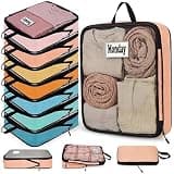 Bulyoou 7 Pcs Packing Cubes for Travel Days of Week Compression Packing Cube with Labels Luggage Organizers Storage Bag(Multicolor,Small)