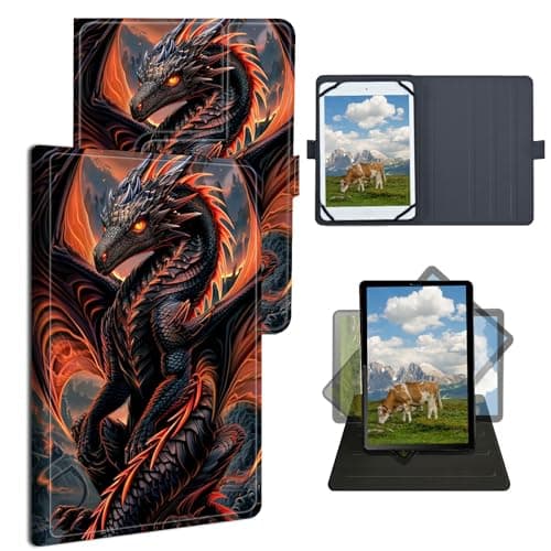 Dikoer Universal Case for LG G Pad F 8.0"/7.0" LK430/G Pad F2 X2 Pad X 8.0, Adjustable Silicon Band Shockproof TPU Protective PU Leather Cover for 7-9 Inch, Red Dragon