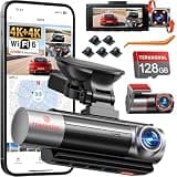 TERUNSOUl 3 Channel 4K+4K+1080P Dash Cam Front and Rear with Cabin, Free 128GB Card, WiFi Up to 21MB/s, IR Night Vision, Starlight Night Vision, G-Sensor, 24H Parking Mode, Support 512GB Max, Clip