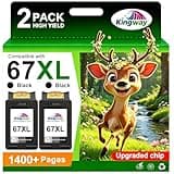 KINGWAY Compatible 67XL Ink Cartridge Black Combo Pack Replacement for HP Ink 67 67XL Printers Works with HP DeskJet 2700 2855e 2755e 2800e 2827e 4155e 4255e 4100e 4200e Envy 6055e 6000 (2 Pack)