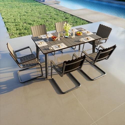 Rmprwyk Outdoor Dining Set for 6, Patio Table and Chairs Set with Umbrella Hole, 7 Pieces HDPE Outdoor Furniture Set for Patio, Garden (Charcoal)