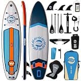WNOVA 11' Inflatable Stand Up Paddle Board, 34" Extra Wide Stable iSUP for Adults & Youth, with Camera Mount & Premium Accessories, Non-Slip Deck for All Skill Levels (Light Wood Grain/Kayak Seat)