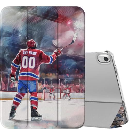 IKPYTREE Custom Name/Number Case for iPad Air 13 inch & 11 inch M3/M2 2025/2024 & 10.9 inch 5th/4th Gen 2022/2020, with Hockey Lover's,with Pencil Holder(Montreal Red)