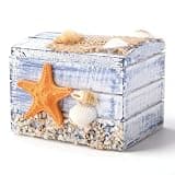Jwthee Wooden Jewelry Box, Wooden Trinket Box Cute Wood Keepsake Storage Box Decorative Beach Theme Box with Starfish and Seashell Beach Home Decor