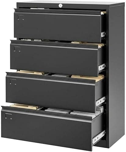 COZONY 4-Drawer Metal File Cabinet with Lock, Lateral Filing Cabinet for Letter/Legal/A4 Size Documents, Heavy Duty Lockable File Storage Cabinet for Home Office