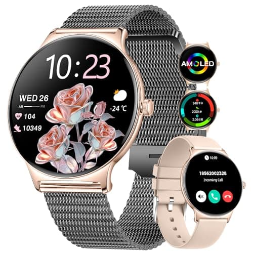 LIGE Smart Watch for Women(Dial/Answer Calls), 1.43" AMOLED HD Display, 100+ Sport Mode Fitness Tracker, 5ATM Waterproof/IP68/Sleep Smartwatch Womens, Ladies Smart Watches for iOS Android (Black Gold)