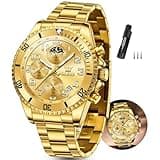 OLEVS Gold Watches for Men,Mens Gold Luxury Big Face Mens Watches Chronograph Stainless Steel Waterproof Men's Wrist Watch with Date Waterproof Luminous Relojes Hombres