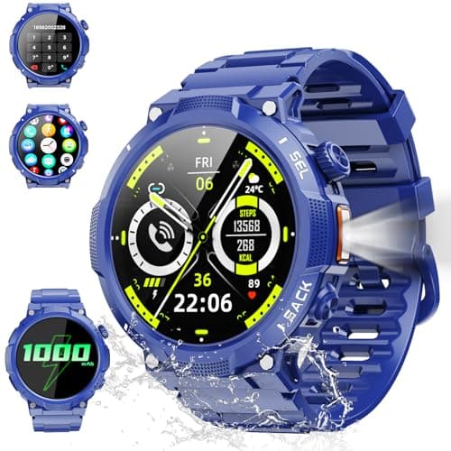 Smart Watches for Men (Answer/Make Call), 1.53" HD Military Smartwatch, 50+ Days Extra-Long Battery Life Fitness Tracker, Flashlight/110+Sports/Heart Rate/Sleep Monitor/IP68 Waterproof Android iOS
