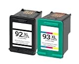 92 93 Ink Cartridges Combo Pack Replacement for HP 92 93 Ink Compatible for HP Photosmart 7850 C3150 C3180 Deskjet 5440 5420 PSC 1510 2525 Printer (1* 92 Black C9362WN; 1* 93 Tri-Color C9361WN )