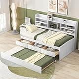 LUMISOL Twin Captain's Bed with Trundle and Drawers, Wood Daybed Frame with Storage