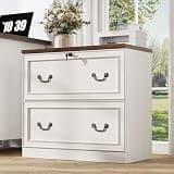 BONITURE 2-Drawer Wood File Cabinet with Lock, Lateral Filing Cabinet for Printer Stand, Home Office File Storage Cabinets for Letter/Legal/A4 Size File Folders, White