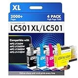 LC501XL LC501 MFC-J1360DW Ink Cartridges for Brother Printer Work Smart 1360 MFC-J1260W MFC-J1260DW MFC-J1410DW MFC J1360DW J1260W J1260DW J1410DW Series Printer (4 Pack Black Cyan Magenta Yellow)