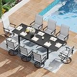 PIZZELLO 9 Pieces Patio Dining Set, 106" Extendable Aluminum Patio Dining Table w/Pcs Textilene Swivel Patio Chairs, All-Weather Outdoor Table and Chairs Sets for Backyard, Garden and Deck