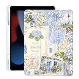 BlHMCASE Cute Flower Collage for iPad Air 3 Case with Pencil Holder, Auto Sleep/Wake, Blue Leather Soft TPU Back Cover for iPad Pro 10.5 Inch 2017