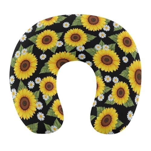 100% BLUE COLLAR Memory Foam Neck Pillows Daisy Sunflower Lightweight Portable Headrest Flight Pillow for Sleeping U Shaped Neck Pillows