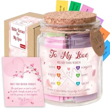 Faith Love Bible Verse Jar - Christian Mothers Day Gifts for Wife Girlfriend, Christian Gifts for Women Men, Scripture Cards for Bible Study Anniversary Valentine Birthday Couples Gift for Her Him