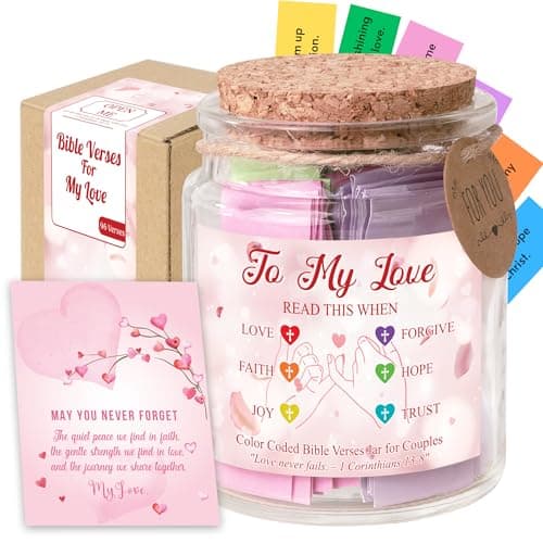 Faith Love Bible Verse Jar - Christian Mothers Day Gifts for Wife Girlfriend, Christian Gifts for Women Men, Scripture Cards for Bible Study Anniversary Valentine Birthday Couples Gift for Her Him