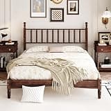 extrasleep Walnut Vintage Wood Bed Frame Queen Size with Spindle Headboard