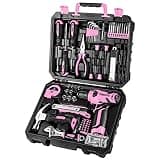 DEKOPRO Drill Set, Home Tool Set with 8V Pink Cordless Drill, Hand Tool Kit for Women, 126 pcs