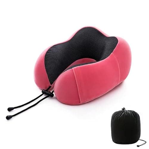 GoGumii Travel Neck Pillow, Soft Memory Foam Neck Support Pillow for Airplane Car Train Office, Ergonomic Cervical Pillow with Washable Cover, Portable Travel Pillow for Neck Pain Relief Red