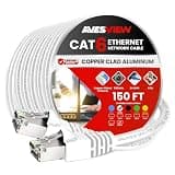 AvesView CAT 6 Ethernet Cable 150 FT, Indoor High-Speed 10Gbps Snagless Long CAT6 150ft Ethernet Cable for Internet, Router, Modem, Computer, PlayStation, Xbox, POE Camera, Printer (White, 150 Feet)