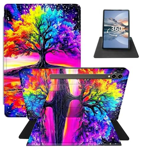 HEAKIERG for 14.6" Samsung Tab S10 Ultra 2024/Galaxy Tab S9 Ultra 2023/S8 Ultra 2022 360 Degree Rotating Tablet Case, PU Leather Adjustable Stand Smart Flat Case for Man Women, Purple Tree