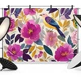 Purple Floral Birds Backdrop 8x6ft Farmhouse Nature Botanical Photography Backdrop Fabric Photoshoot Background Tapestry Banner for Birthday Baby Shower Decoration Party Video Photo Studio Props