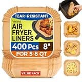 400 Pcs Air Fryer Liners Disposable, 8" Square Heavy-Duty Parchment Paper for 5-8 qt Airfryer Basket, Non-Stick & Grease-Proof Baking Liner for Oven Pan