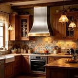 CHETTO C Bruhsed Stainless Steel Range Hood with Vent Hood Insert 4-Speed Settings Baffle Filter LED Lights Brass Straps 60"W x 21"D x 48"H Wall Mount