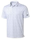 Obla Mens Golf Polo Shirts Short Sleeve Dry Fit Performance Moisture Wicking Casual Print Collared Golf Shirts for Men(White Golf Flag_M)