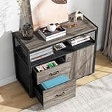 Tribesigns Modern File Cabinet with Drawers for Letter-Sized File and Door, Lockable lateral Filing Cabinet Printer Stand with Storage Shelves and with Rolling Caster for Home Office (Gray)