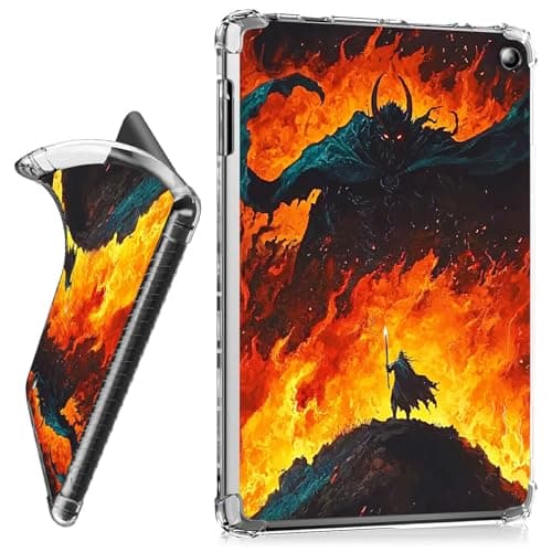 RWUTYTIUL for Amazon Kindle Fire HD 10 & 10 Plus (11th Generation, 2021) 10.1" Clear Tablet Case, Transparent Shockproof Protective Shell Lightweight TPU Accessories Cover Women Man, Flame Warrior