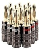 FosPower Banana Plugs 6 Pairs / 12 pcs, Closed Screw 24K Gold Plated Banana Speaker Plug Connectors for Speaker Wire, Wall Plate, Home Theater, Audio/Video Receiver, Amplifiers and Sound Systems