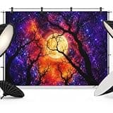 Purple Orange Halloween Backdrop 12x8ft Black Dead Trees Moon Photography Backdrop Fabric Photoshoot Background Tapestry Banner for Birthday Baby Shower Decoration Party Video Photo Studio Props