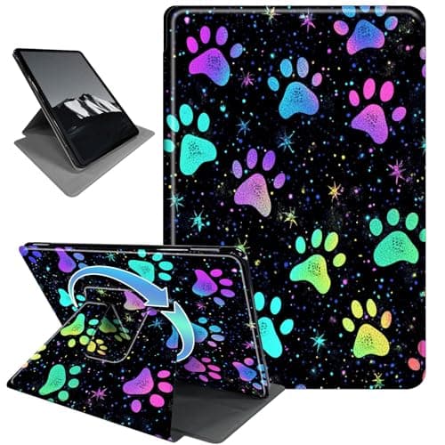 Rotating Case for 6" Kindle 11th Gen (2024 and 2022 Release),Horizontal & Vertical Stand Cover with Auto Wake/Sleep,Colorful Dog Paws-1
