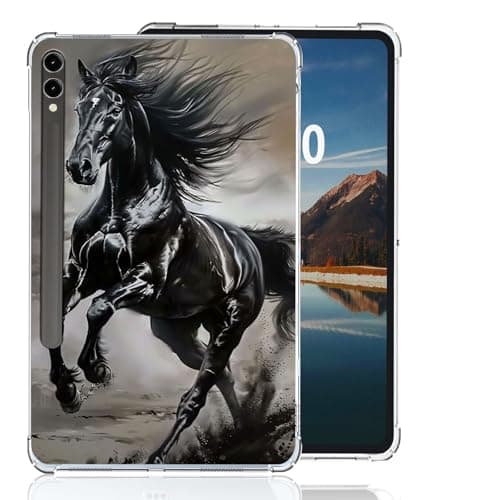 DSIVIKIZ Clear Tablet Case for Samsung Galaxy Tab S9 Ultra 2023 SM-X910/X916/S10 Ultra–Black Horse, Not Yellowing Clear Soft Shockproof Case, Slim Lightweight TPU Cover
