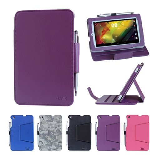 i-unik HP 7 Plus Model 1301US Quad Core 1GHZ 8GB (2014) Tablet Slim Folio Case [Bonus Stylus] - (Purple)