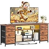 Furologee LED TV Stand for 55, 60 Inch TV, 55 Inch Entertainment Center with Power Outlets, 6 Drawers for Media Console with Open Shelves, Rustic Brown