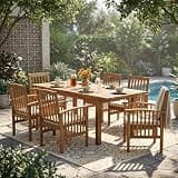 THINK 30 Acacia Wood Outdoor Dining Sets 7 Pieces,Modern 6 Chairs & 1 Large Table,Dining Furniture Set for Lawn, Backyard, Garden Deck,Poolside,Teak,36A