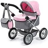Bayer Design Baby Doll Stroller & Doll Pram for Kids Ages 2-8, Adjustable Handle, Grey/Pink