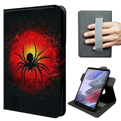 JNFBWULO Case for Samsung Galaxy Tab A7 Lite 8.7 Inch 2021 (SM-T220/T225/T227), 360° Rotating Stand with Hand Strap, Vertical & Horizontal Viewing, Auto Sleep Wake Cover -Solar Spider Emblem