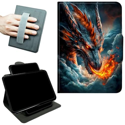 RWUTYTIUL Rotating Handle Case for Samsung Galaxy Tab S6 Lite 10.4" 2024/2022/2020, 360 Degree Swivel Kickstand with Magnetic Closure Shockproof Leather Cover for Women Men, Cloud Dark Dragon