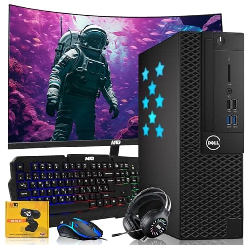 Dell Desktop PC Gaming Bundle - Core i7,16GB RAM,1TB SSD,24-inch Curved Monitor,AMD RX 550,RGB Keyboard with AI-Enhanced Copilot Key and Mouse,RGB Headphone,Webcam,Wi-Fi,Windows 11 (Renewed)