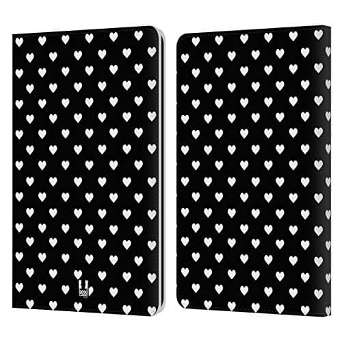 Head Case Designs Hearts Black and White Patterns Leather Wallet Case Compatible with Kindle Paperwhite 1/2 / 3